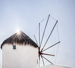 Mykonos, Greece: vintage white windmills  