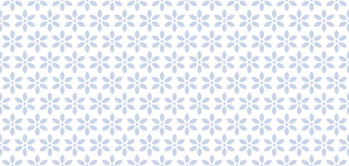 Luxury vector floral seamless pattern. Subtle abstract geometric ornamental texture with small flowers, stars. Blue and white ornament in oriental style. Islamic art background. Repeated geo design
