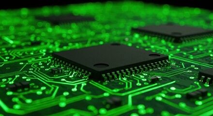 Glowing Green Circuit Board: A Close-Up of Microchip Technology