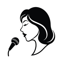 silhouette of woman head singing into microphone