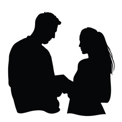 Silhouette couple planning vacation on tablet, black and white travel concept