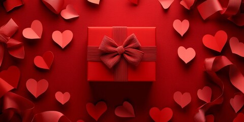 Valentine's day gift box with red hearts and bow decoration.