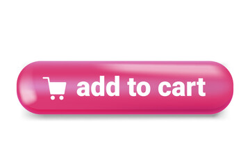 Add to cart red button. 3d vector illustration isolated on white