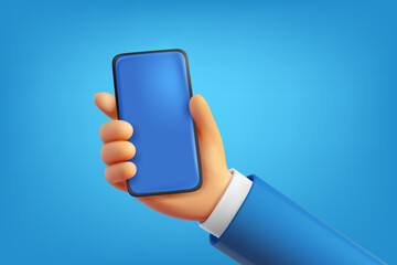 Man holding modern smartphone. 3d vector illustration