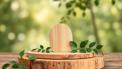 wooden podium background in a basket on wooden table