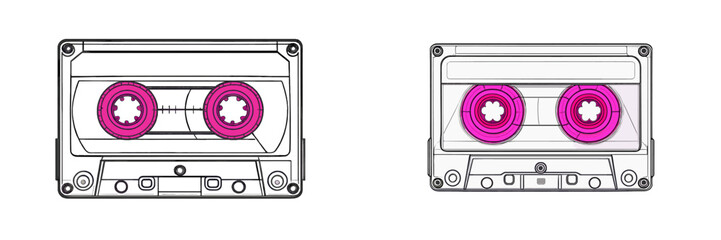 Naklejka premium Retro cassette tapes in vibrant colors showcasing vintage audio technology from the 1980s