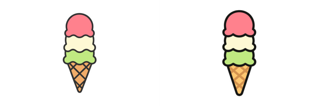 Colorful ice cream cones stacked with three flavors enjoyed during summer at a park on a sunny day - Powered by Adobe