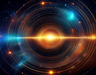 Obraz premium a scene of a particle halo with a background of particles of matter and energy