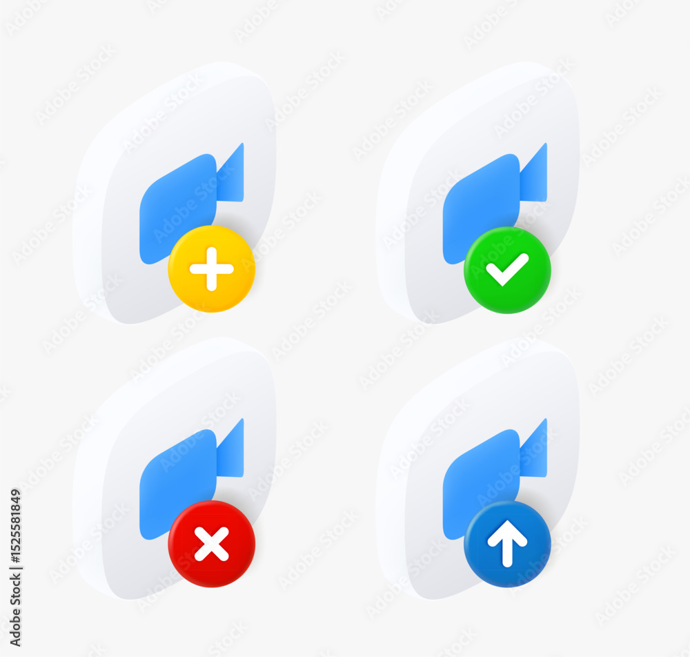 Poster Video camera icon set with different pictograms. 3d vector icons collection