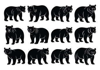 Obraz premium Bear vector silhouette set, Grizzly bear or polar bear silhouette flat vector, animal silhouette