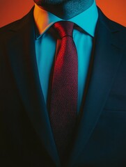 A young businessman with a red tie looking professional and stylish. Part of a collection of fashionable men's wear. Perfect for corporate or formal occasions.