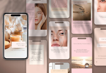 Instagram Stories Template Set for Beauty Bloggers. 10 Editable PSD Layouts in Neutral Tones for Social Media