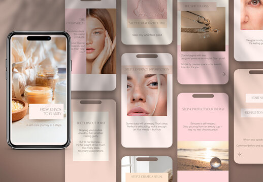 Instagram Stories Template Set for Beauty Bloggers. 10 Editable PSD Layouts in Neutral Tones for Social Media