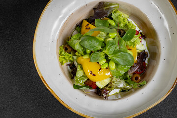 Fresh vegetable salad. Healthy food. Healthy eating concept. Top view close up 