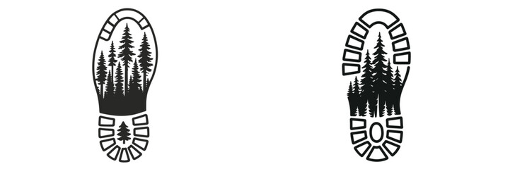 Unique boot print design featuring trees and nature elements artistically integrated into the outsole