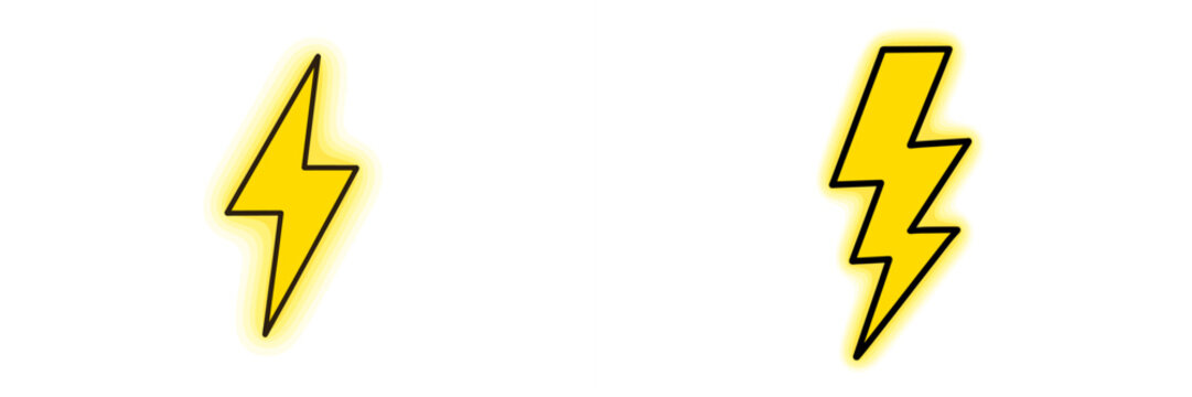 Bright yellow lightning bolts creating a dynamic and energetic visual effect against a white background