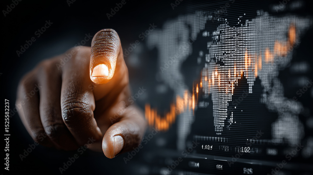 Poster data science: businessman touching data analysis icon and global network. harnessing insights, drivi