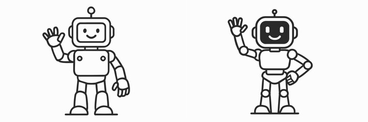 Fototapeta premium Friendly robots waving in a simple, minimalist style showcasing approachable designs at a creative workshop