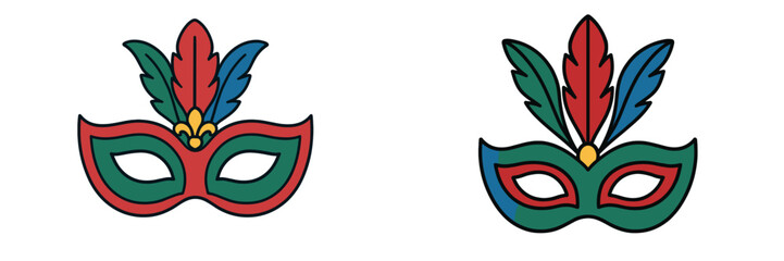 Colorful decorative masks with feathers for festive celebrations and cultural events