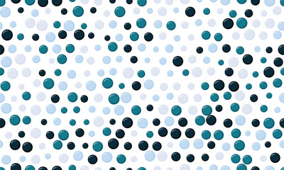 Abstract seamless pattern of teal, dark blue, and light blue circles on white background.  Perfect for website backgrounds, textile design, or playful branding.