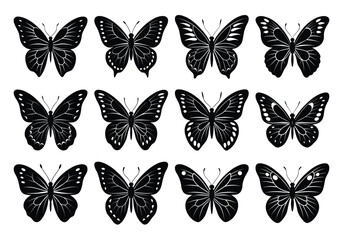 Obraz premium Flying butterflies silhouette black set isolated on transparent background