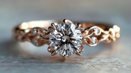 A stunning engagement ring with a diamond centerpiece and intricate band details