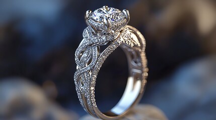 A stunning engagement ring with a diamond centerpiece and intricate band details