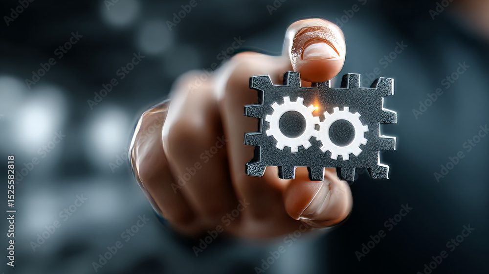 Poster erp: efficiency, integration, optimization concept. hands of businessman holding light bulb and erp 