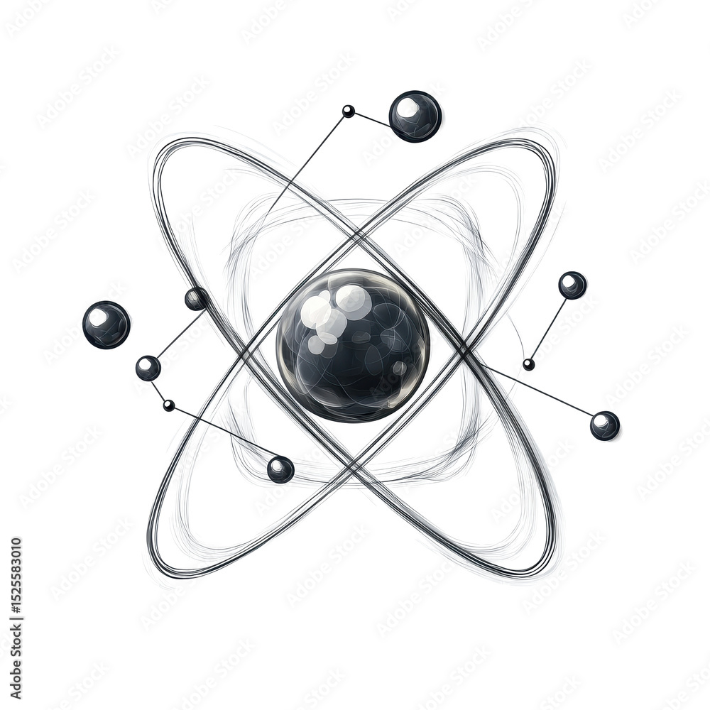 Poster representation of a transparent isolated atom on a transparent background illustrating physics conce