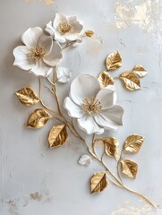 Gold & White Floral Wall Art