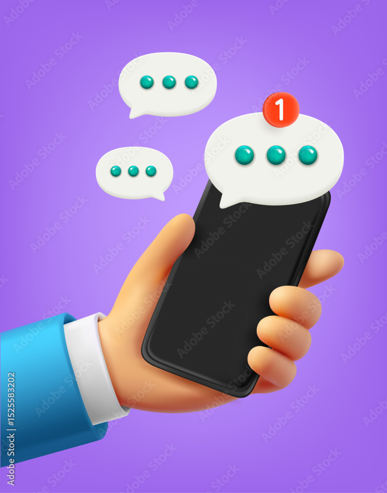 Aufkleber Digital messaging via smartphone. 3d vector concept