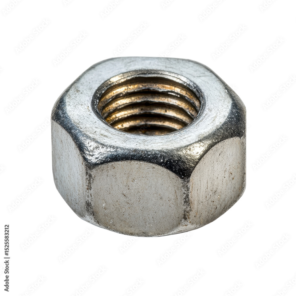 Poster metal nut isolated on a transparent background showcasing its texture and design for mechanical appl