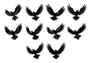 Obraz premium set of majestic eagle with wings silhouette, black and white silhouette, vector and illustration