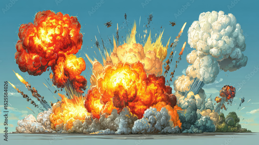 Poster cartoon dynamite or bomb explosion, fire set. boom clouds and smoke elements for ui game design. dan