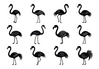 Fototapeta premium Set of silhouettes of flamingo birds