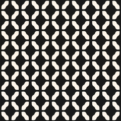 Fototapeta premium Abstract vector seamless pattern. Simple monochrome geometric ornamental texture with curved shapes, grid, mesh, lattice, net. Black and white background. Repeated geo design for decor, textile, print