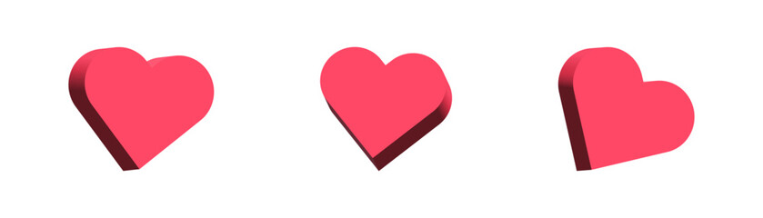 3d heart like icon. Set of 3D pink heart icons symbolizing love, romance, and affection. perfect for weddings, or romantic designs. Ideal for cards, gifts, or decorations