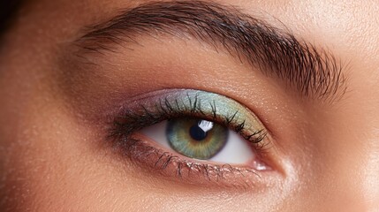 Obraz premium A close-up shot of an eye adorned with captivating makeup, capturing the allure of cosmetic artistry, revealing the details and the stunning beauty.