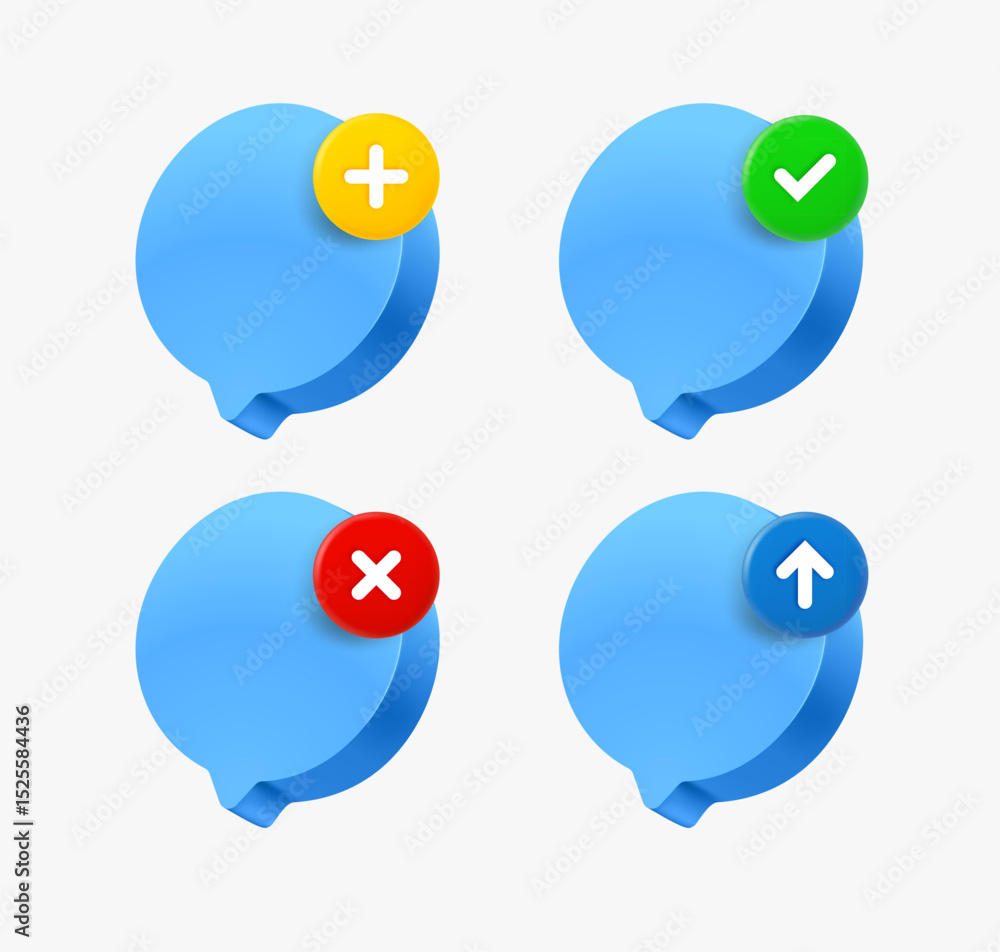 Aufkleber speech cloud icon set with different pictograms. 3d vector icons collection
