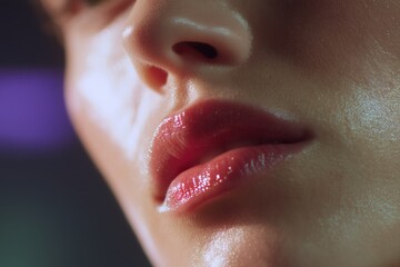 A mesmerizing close-up of a woman's lips, meticulously captured, portraying a symphony of delicate textures, and subtle nuances of expression.  