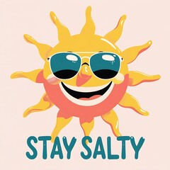 Cool Summer Sun Wearing Sunglasses Stay Salty Illustration