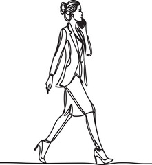 Elegant Line Drawing of Female Executive on Call

