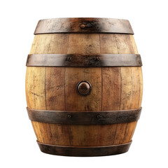 Fototapeta premium Sturdy wooden oak barrel standing alone against Transparent background, Wooden oak barrel isolated on PNG background