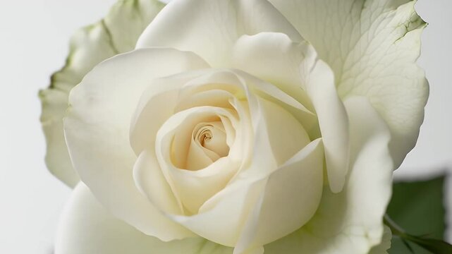 Close Up of A Single White Rose Petals Against White Background Floral Detail