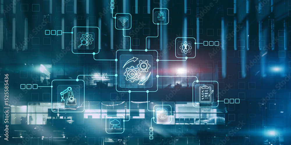 Poster automation icon. software technology process system business concept