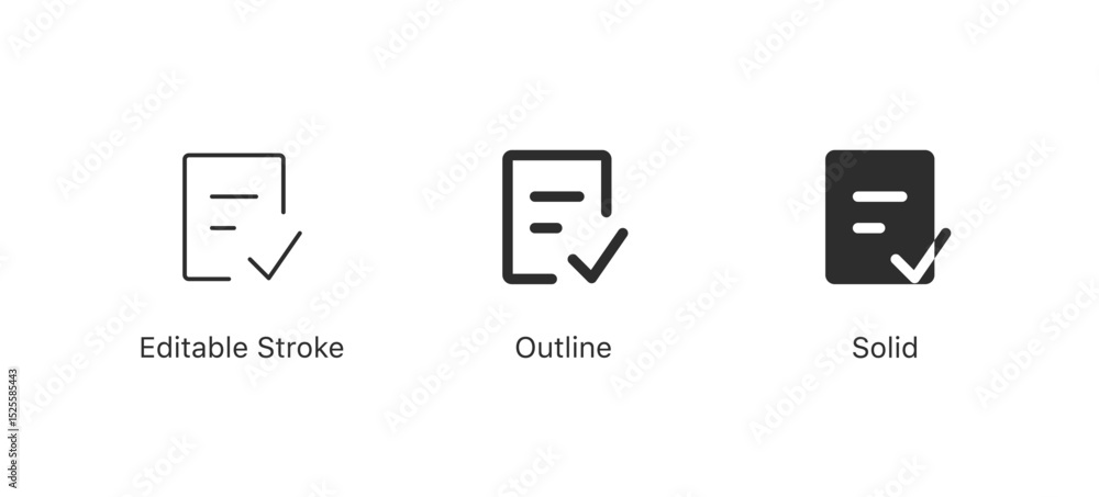 Aufkleber Document checklist icon set showing completed tasks, forms, and approval and task completion. for business, office, or productivity apps, planning tools. in editable stroke, outline, and solid styles