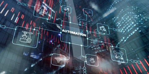 Automation concept. Technology Process System on city background