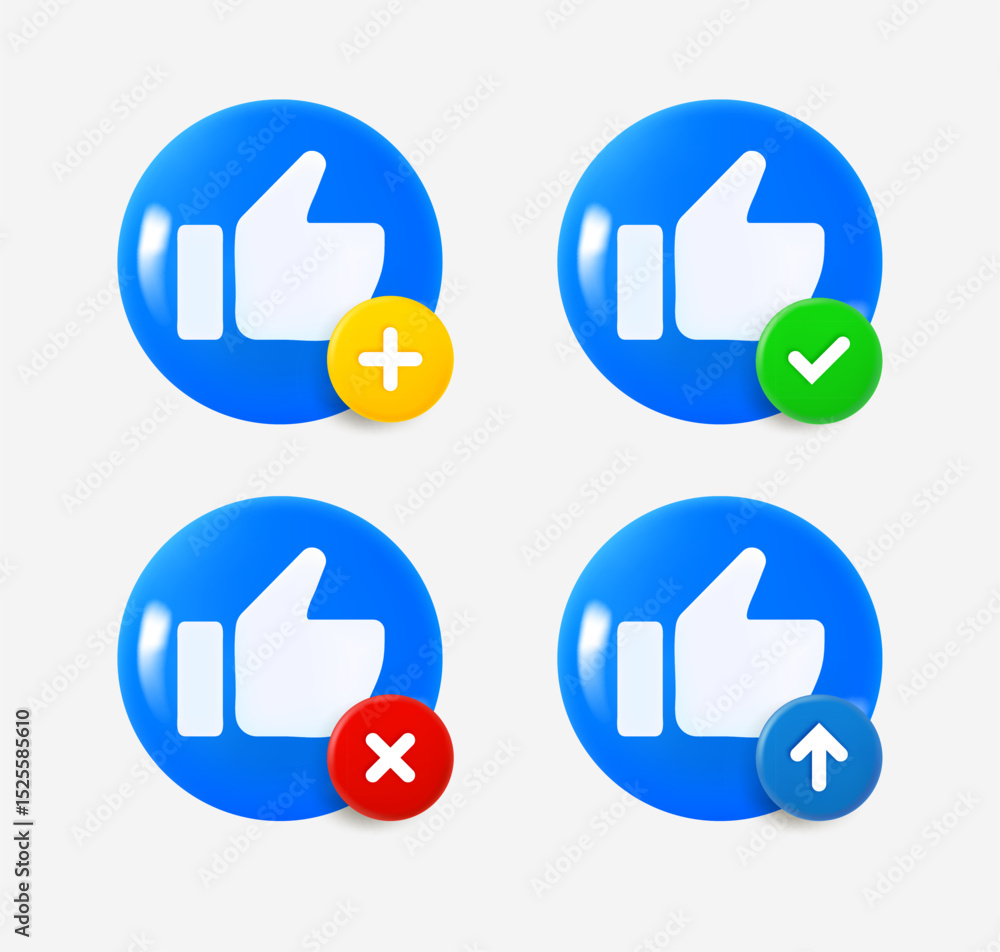 Poster thumbs up icon set with different pictograms. 3d vector icons collection