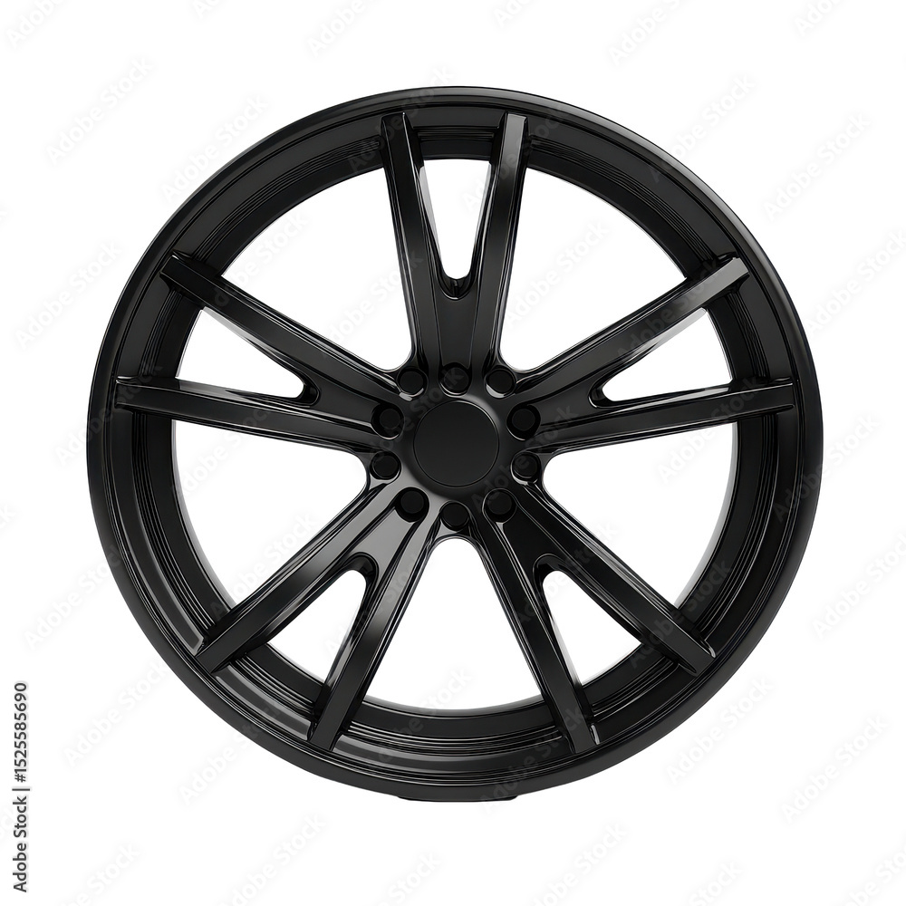 Poster Black wheel object isolated on white background showcasing detailed design and structure, black wheel object on isolated on white background