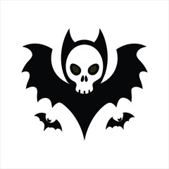  Halloween Skull and Bats Black Icon Illustration